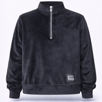 SWEAT VELVET — Upcycling Noir Patch Slogan Dos | XORGIN